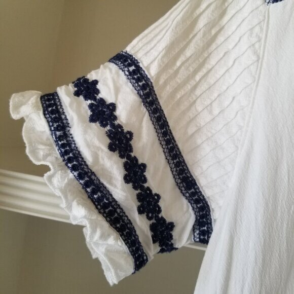 IVY CITY CO - Santorini Cotton Dress - White and Dark Blue - Tassels - Medium - Picture 5 of 10